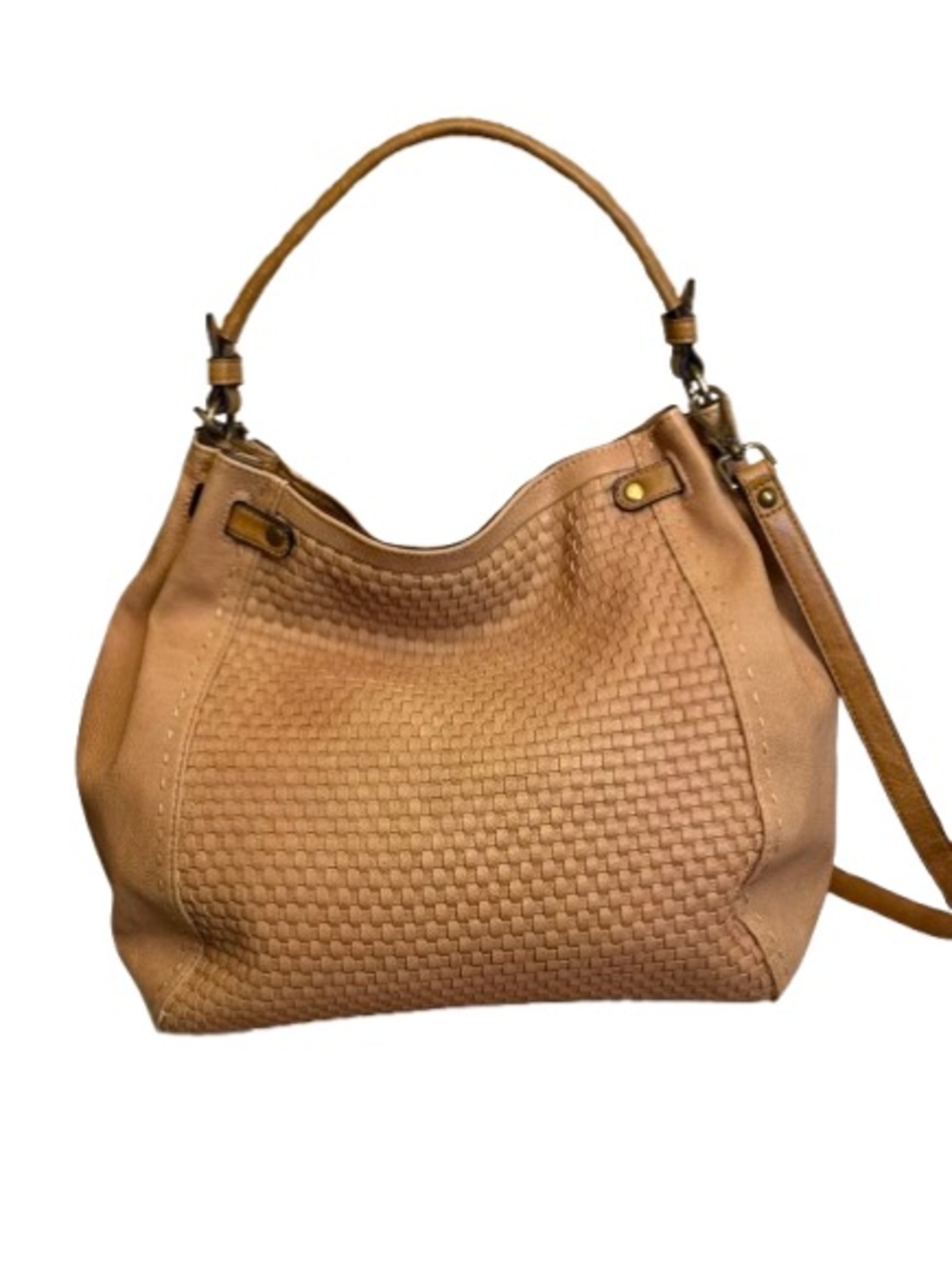 Moda Luxe Raven Tan Woven Vegan Leather Hobo Crossbody Bag